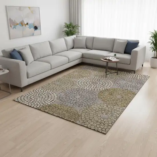 Taupe Beige And Gray Geometric Washable Area Rug With UV Protection Photo 2