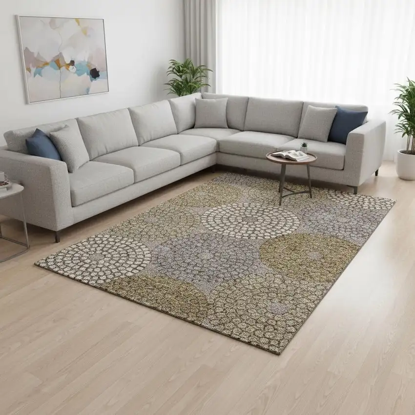 Taupe Beige And Gray Geometric Washable Area Rug With UV Protection Photo 2