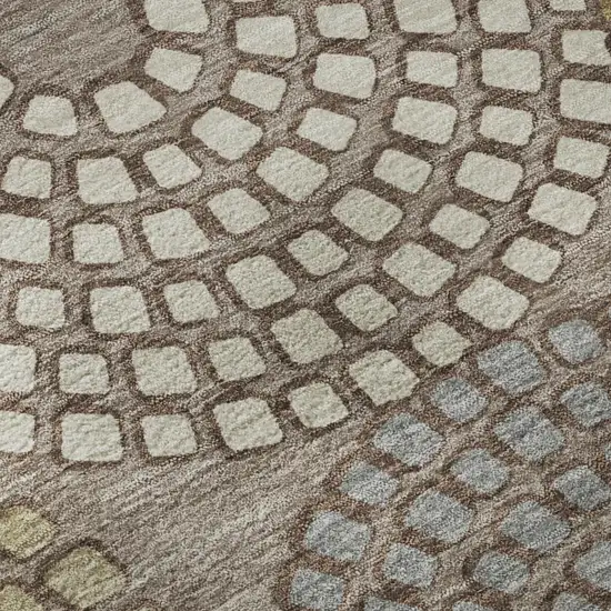 Taupe Beige And Gray Geometric Washable Area Rug With UV Protection Photo 8