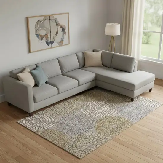 Taupe Beige And Gray Geometric Washable Area Rug With UV Protection Photo 2