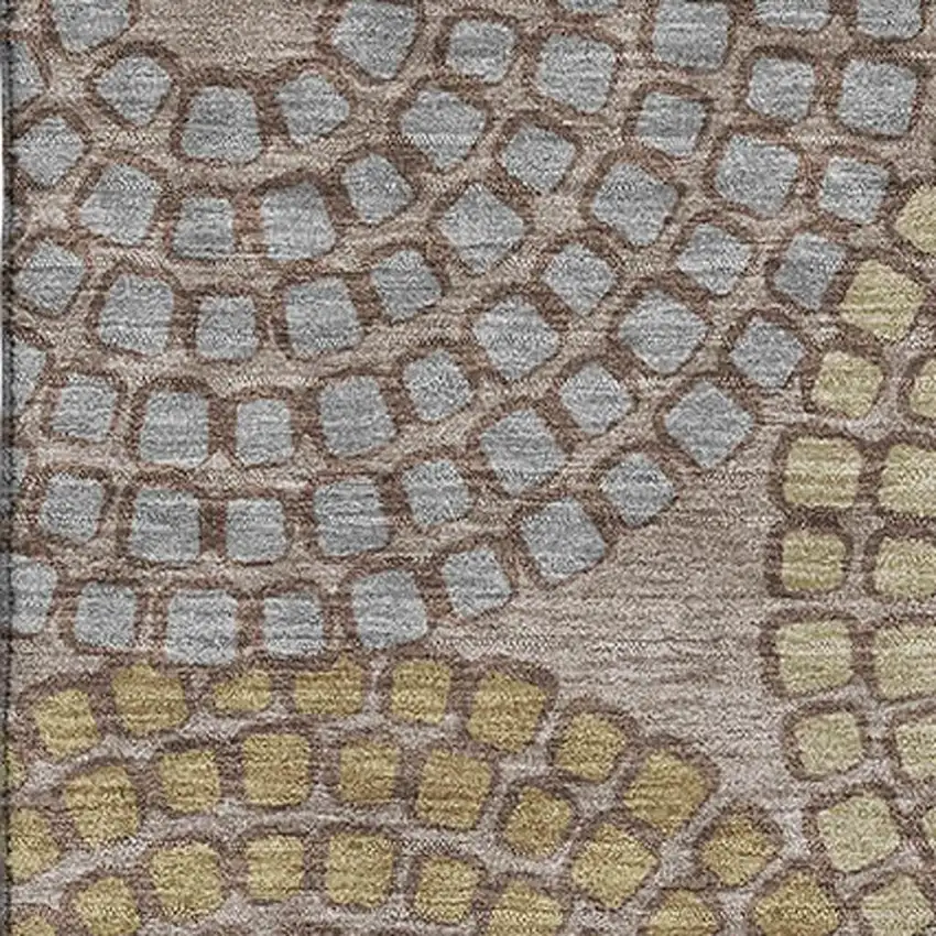 Taupe Beige And Gray Geometric Washable Area Rug With UV Protection Photo 3
