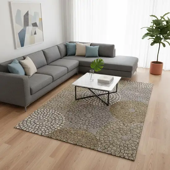 Taupe Beige And Gray Geometric Washable Area Rug With UV Protection Photo 2