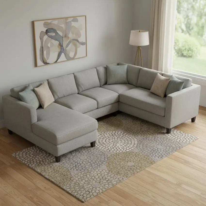 Taupe Beige And Gray Geometric Washable Area Rug With UV Protection Photo 1