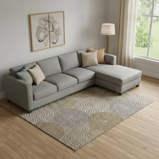 Taupe Beige And Gray Geometric Washable Area Rug With UV Protection Photo 1