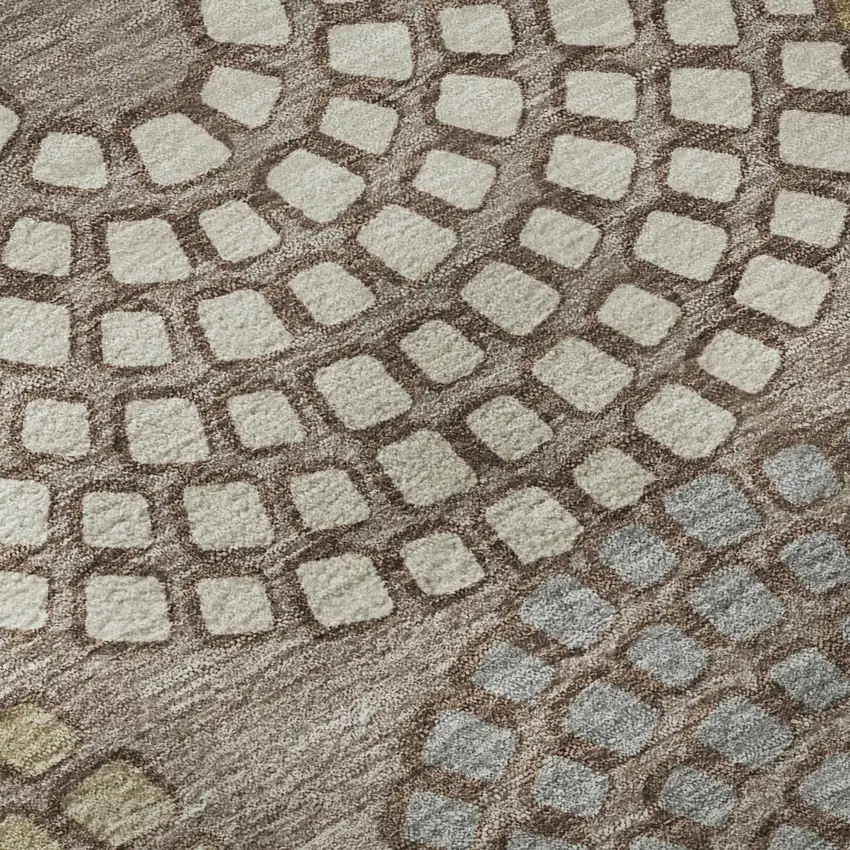 Taupe Beige And Gray Geometric Washable Area Rug With UV Protection Photo 9