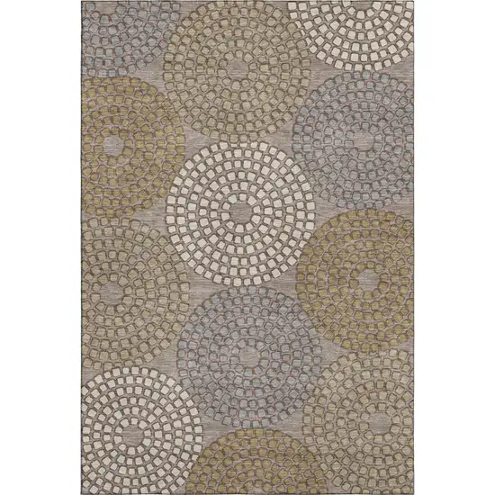 Taupe Beige And Gray Geometric Washable Area Rug With UV Protection Photo 1