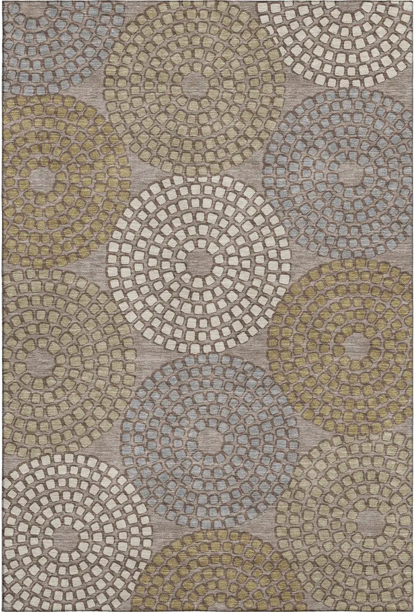 Taupe Beige And Gray Geometric Washable Area Rug With UV Protection Photo 1