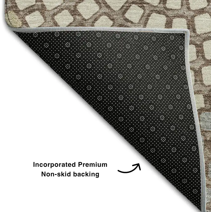 Taupe Beige And Gray Geometric Washable Area Rug With UV Protection Photo 6