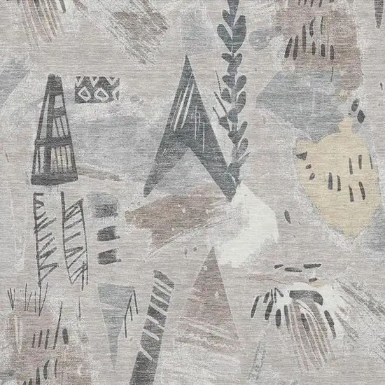 Taupe Beige And Gray Geometric Washable Area Rug With UV Protection Photo 2
