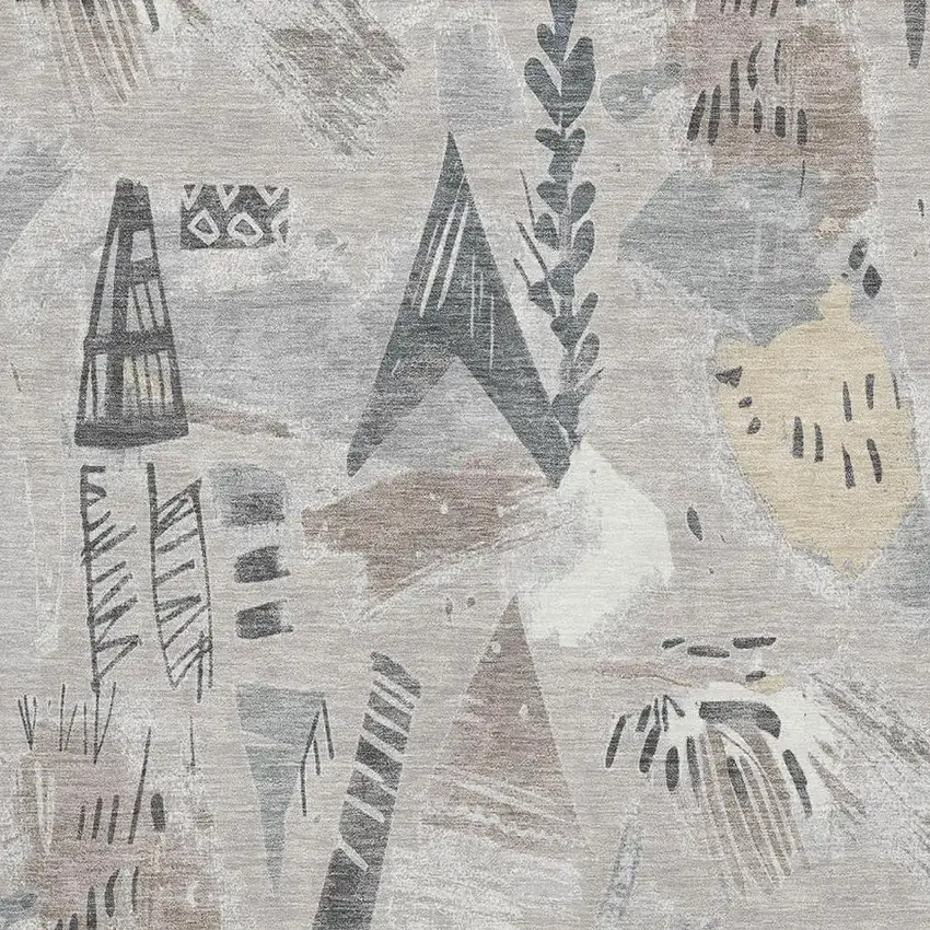 Taupe Beige And Gray Geometric Washable Area Rug With UV Protection Photo 2