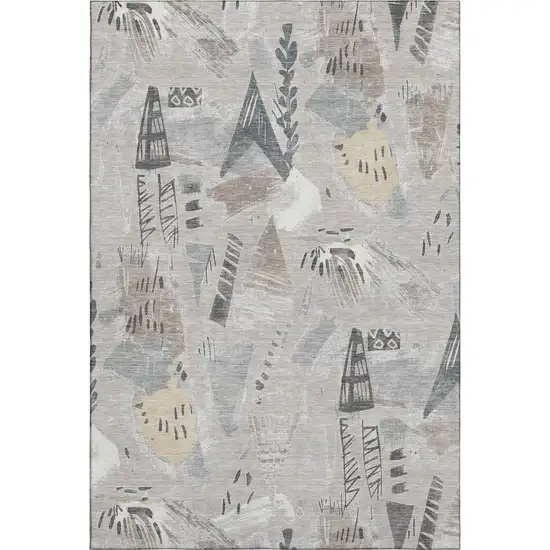 Taupe Beige And Gray Geometric Washable Area Rug With UV Protection Photo 1