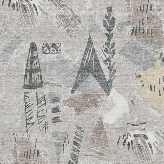 Taupe Beige And Gray Geometric Washable Area Rug With UV Protection Photo 2