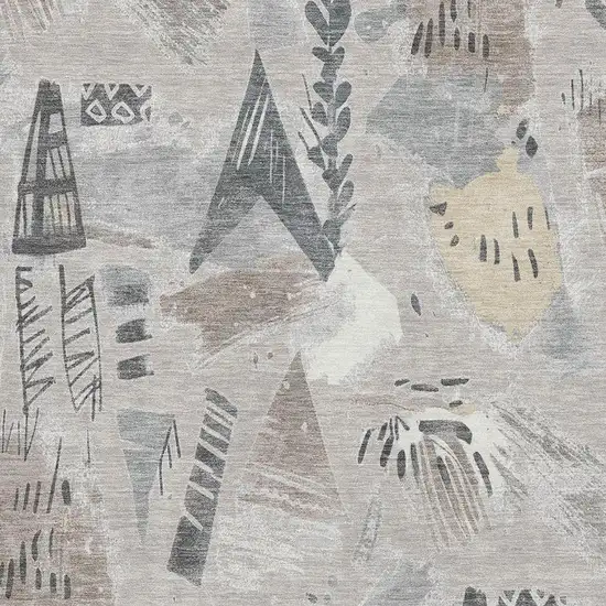 Taupe Beige And Gray Geometric Washable Area Rug With UV Protection Photo 2