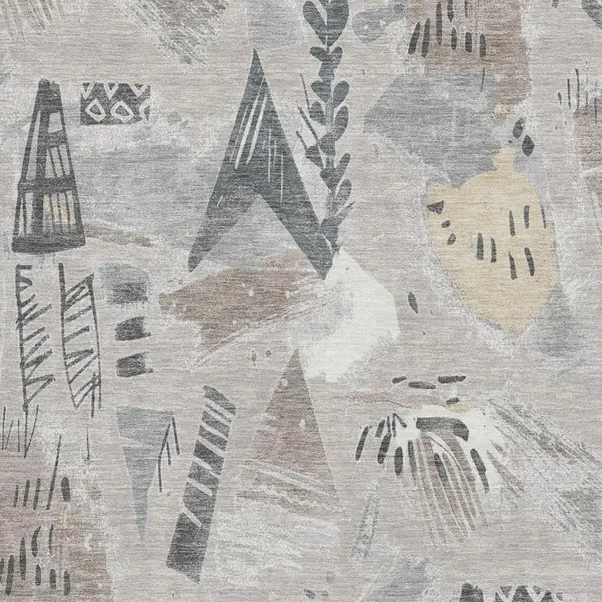 Taupe Beige And Gray Geometric Washable Area Rug With UV Protection Photo 2