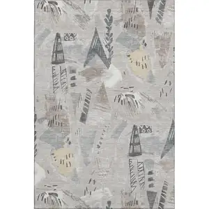 Photo of Taupe Beige And Gray Geometric Washable Area Rug With UV Protection