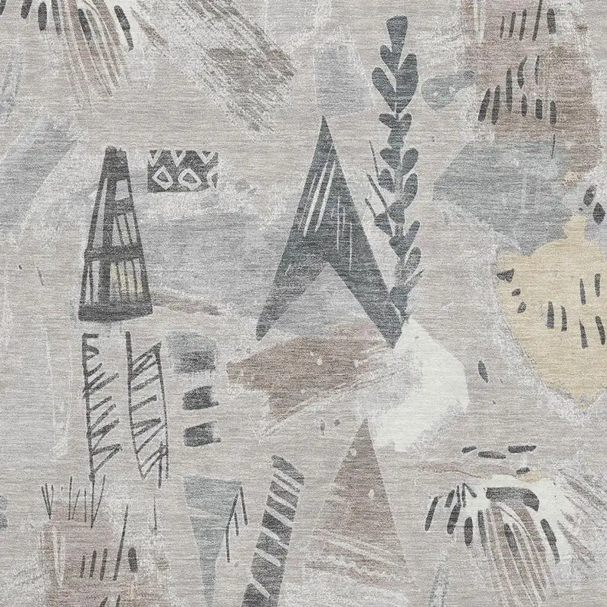 Taupe Beige And Gray Geometric Washable Area Rug With UV Protection Photo 2