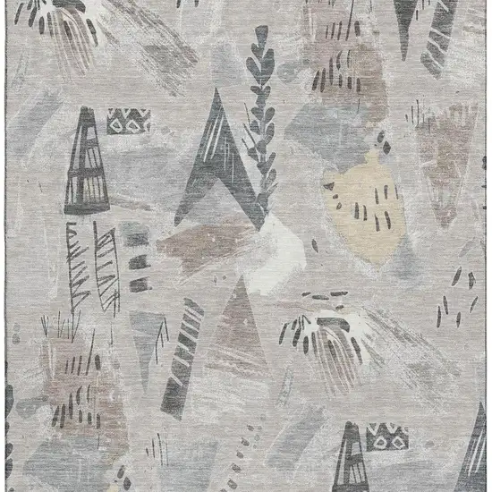 Taupe Beige And Gray Geometric Washable Area Rug With UV Protection Photo 3