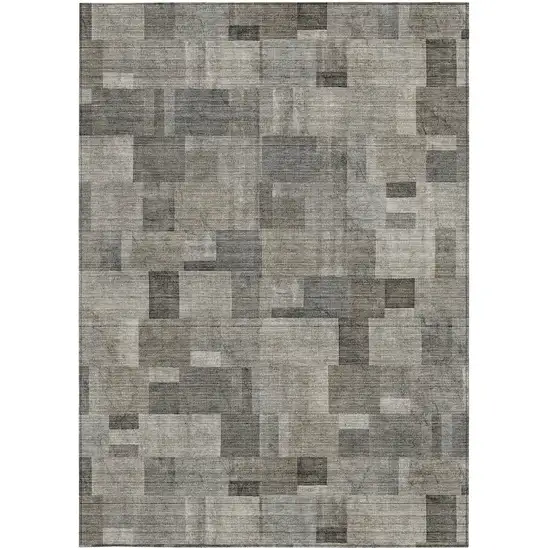 Taupe Beige And Gray Geometric Washable Indoor Outdoor Area Rug Photo 5