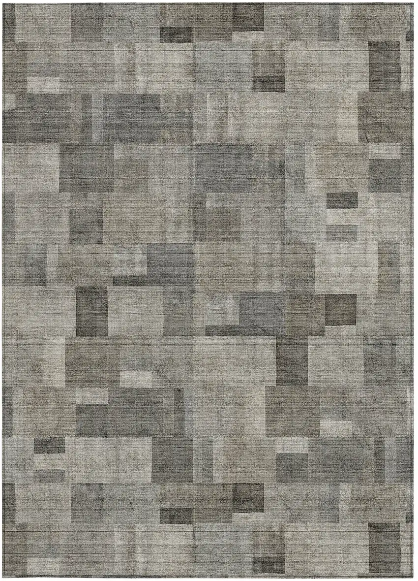 Taupe Beige And Gray Geometric Washable Indoor Outdoor Area Rug Photo 5