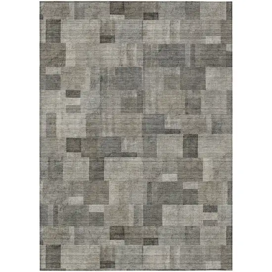 Taupe Beige And Gray Geometric Washable Indoor Outdoor Area Rug Photo 2