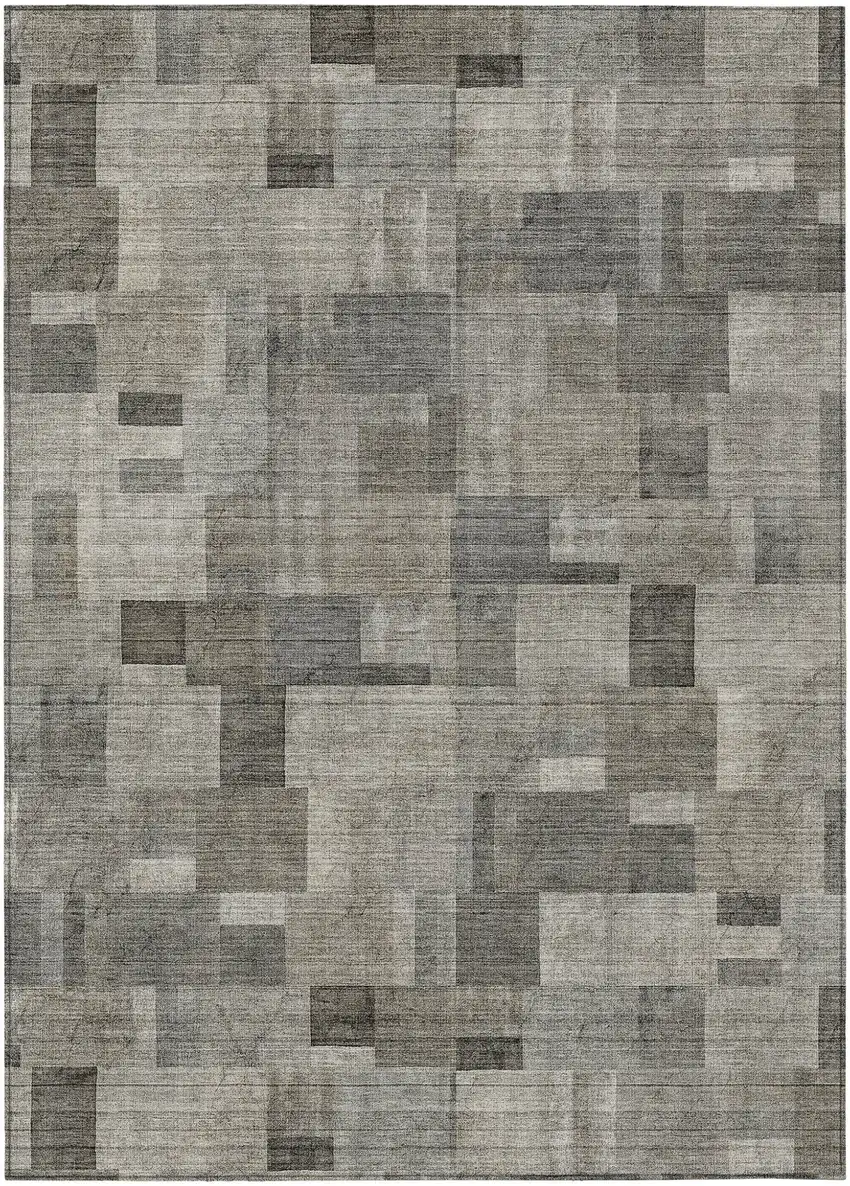 Taupe Beige And Gray Geometric Washable Indoor Outdoor Area Rug Photo 2