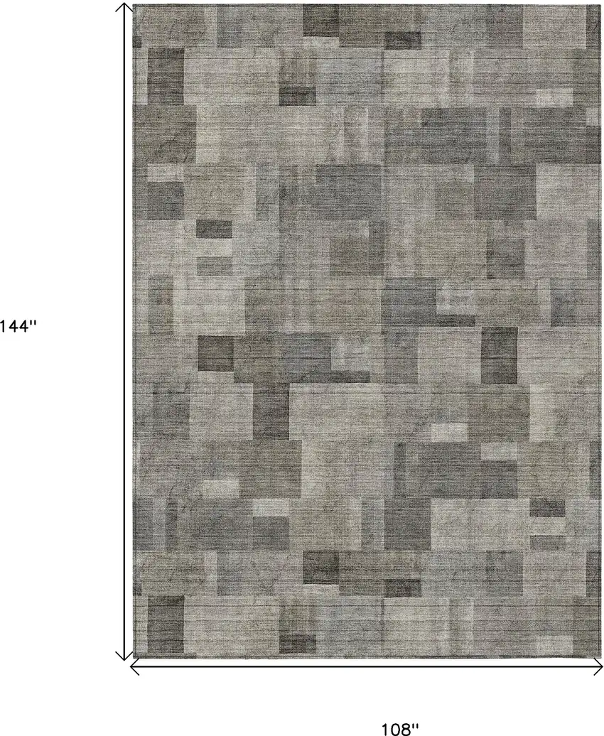 Taupe Beige And Gray Geometric Washable Indoor Outdoor Area Rug Photo 3