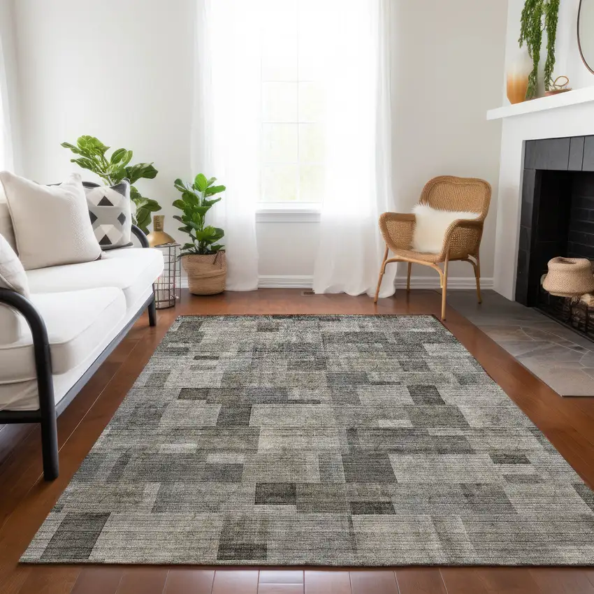 Taupe Beige And Gray Geometric Washable Indoor Outdoor Area Rug Photo 8