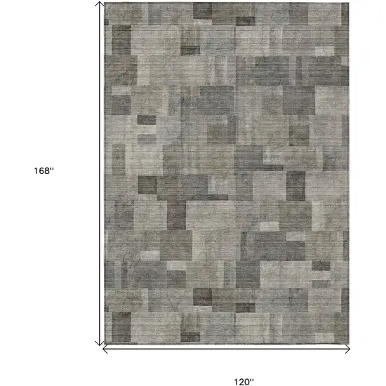 Taupe Beige And Gray Geometric Washable Indoor Outdoor Area Rug Photo 3