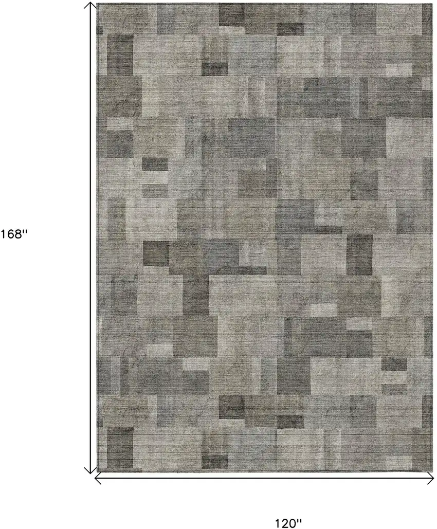 Taupe Beige And Gray Geometric Washable Indoor Outdoor Area Rug Photo 3
