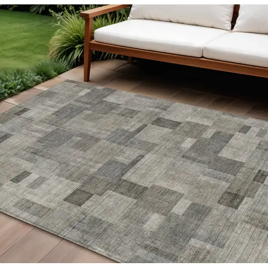 Taupe Beige And Gray Geometric Washable Indoor Outdoor Area Rug Photo 1
