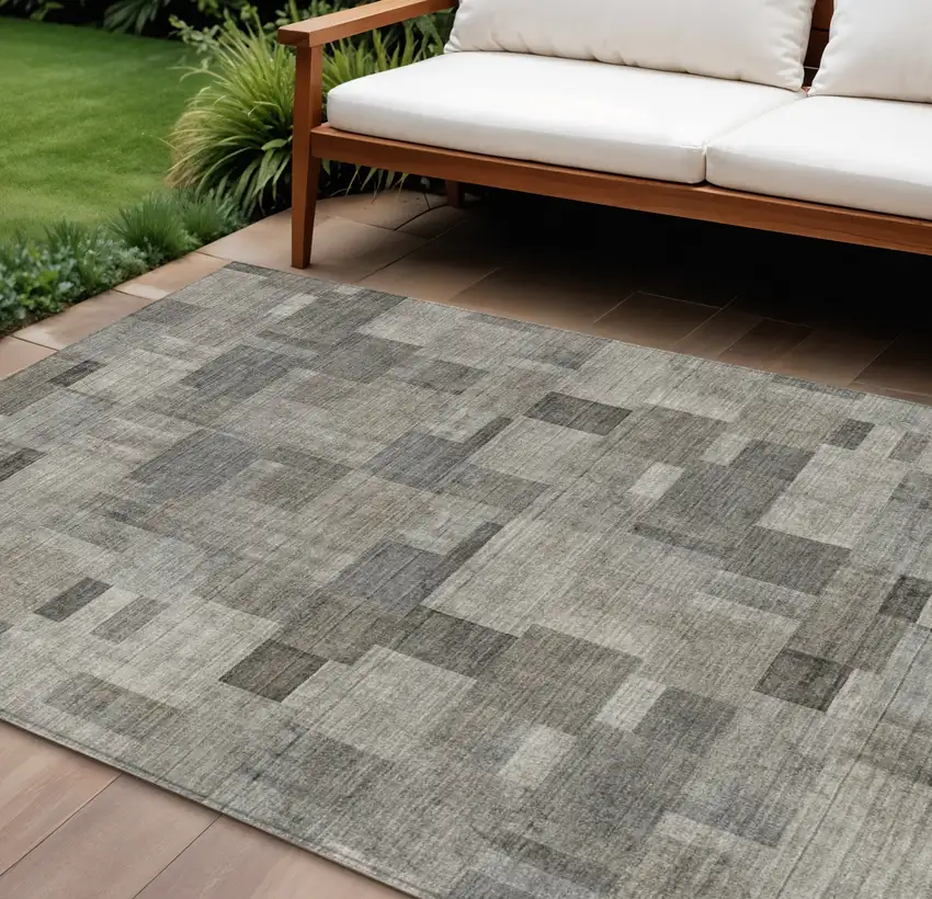 Taupe Beige And Gray Geometric Washable Indoor Outdoor Area Rug Photo 1