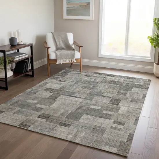 Taupe Beige And Gray Geometric Washable Indoor Outdoor Area Rug Photo 7