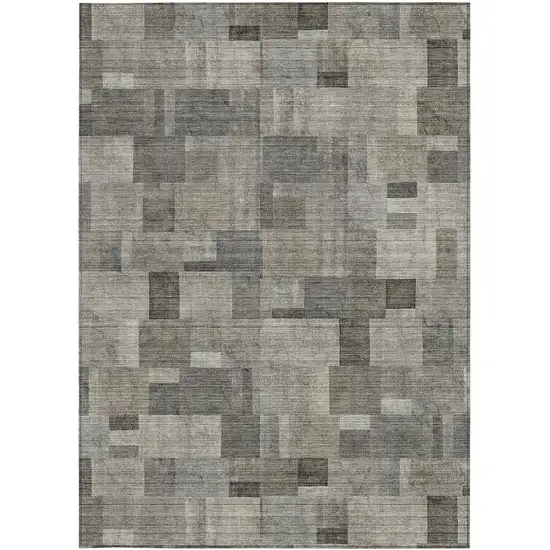 Taupe Beige And Gray Geometric Washable Indoor Outdoor Area Rug Photo 5