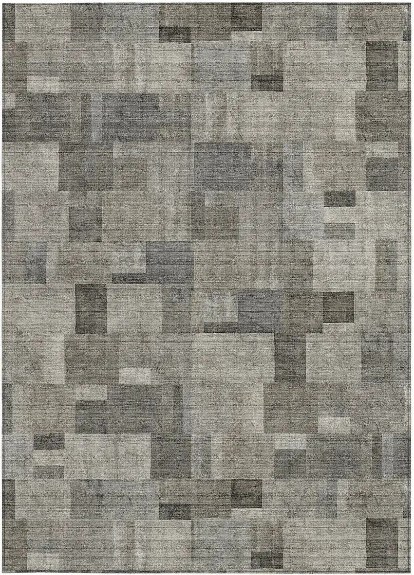 Taupe Beige And Gray Geometric Washable Indoor Outdoor Area Rug Photo 5