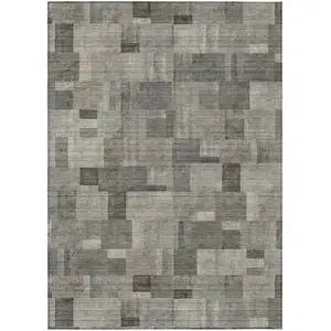 Photo of Taupe Beige And Gray Geometric Washable Indoor Outdoor Area Rug
