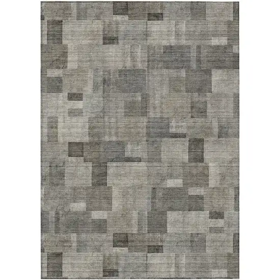 Taupe Beige And Gray Geometric Washable Indoor Outdoor Area Rug Photo 1