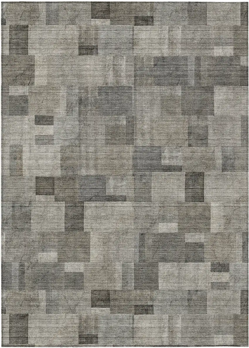 Taupe Beige And Gray Geometric Washable Indoor Outdoor Area Rug Photo 1