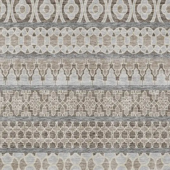 Taupe Beige And Gray Quatrefoil Washable Indoor Outdoor Area Rug Photo 6