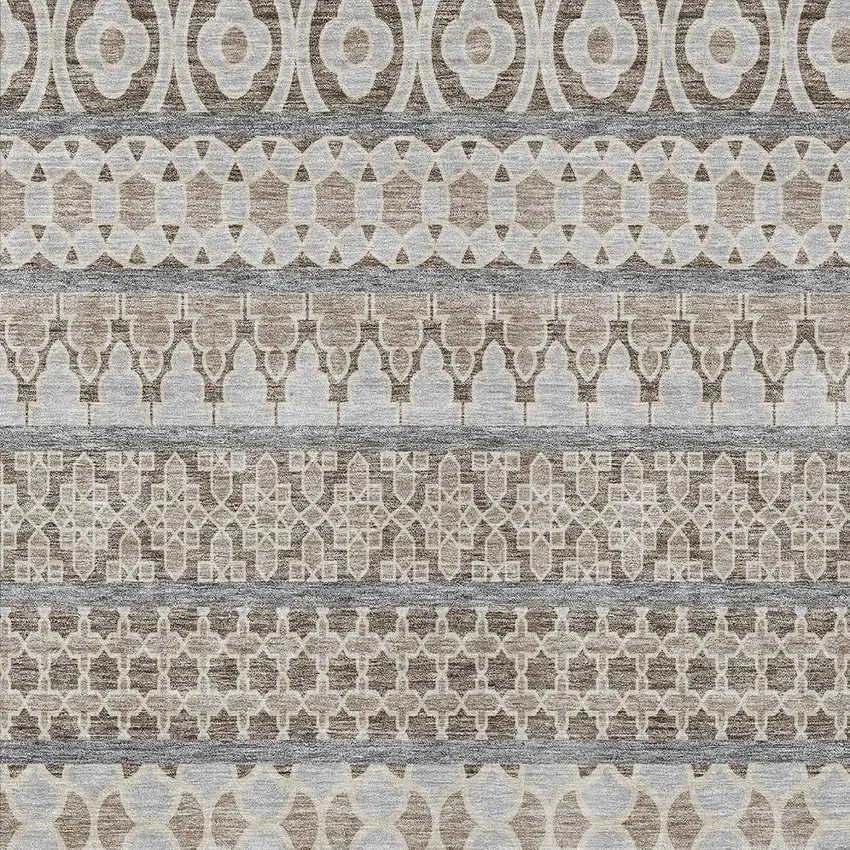 Taupe Beige And Gray Quatrefoil Washable Indoor Outdoor Area Rug Photo 6