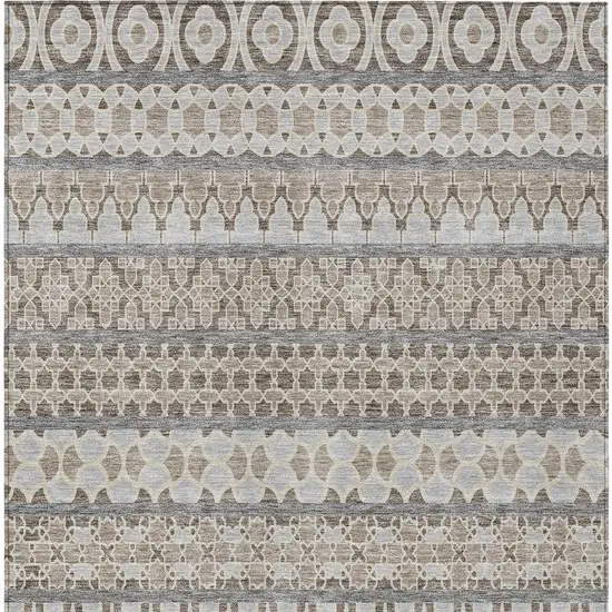 Taupe Beige And Gray Quatrefoil Washable Indoor Outdoor Area Rug Photo 6