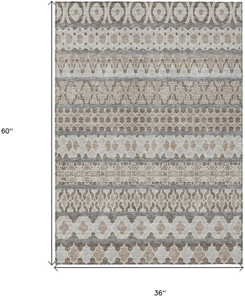 Taupe Beige And Gray Quatrefoil Washable Indoor Outdoor Area Rug Photo 8