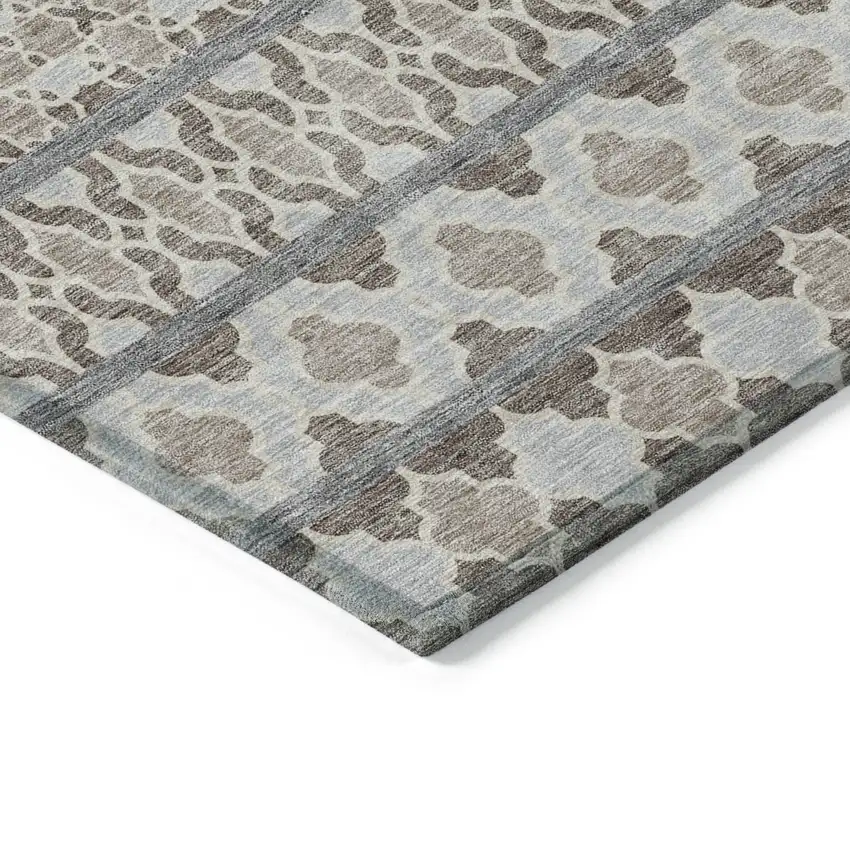 Taupe Beige And Gray Quatrefoil Washable Indoor Outdoor Area Rug Photo 3