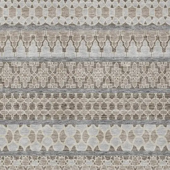 Taupe Beige And Gray Quatrefoil Washable Indoor Outdoor Area Rug Photo 5