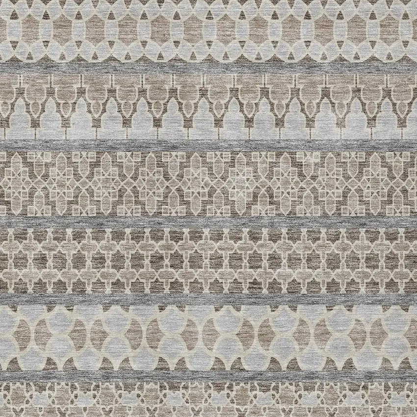 Taupe Beige And Gray Quatrefoil Washable Indoor Outdoor Area Rug Photo 5