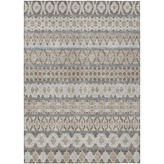 Taupe Beige And Gray Quatrefoil Washable Indoor Outdoor Area Rug Photo 1