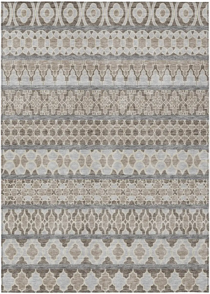Taupe Beige And Gray Quatrefoil Washable Indoor Outdoor Area Rug Photo 1