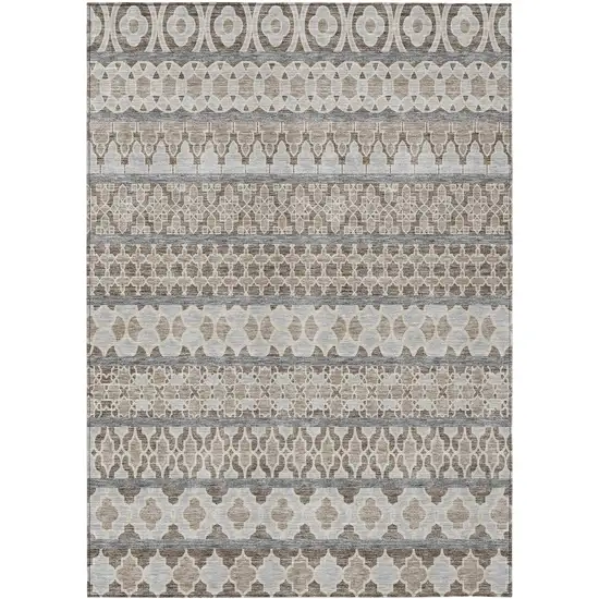 Taupe Beige And Gray Quatrefoil Washable Indoor Outdoor Area Rug Photo 1