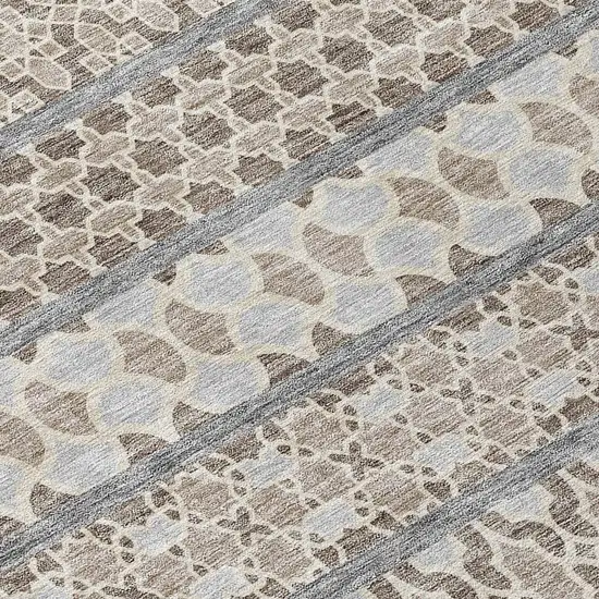 Taupe Beige And Gray Quatrefoil Washable Indoor Outdoor Area Rug Photo 4