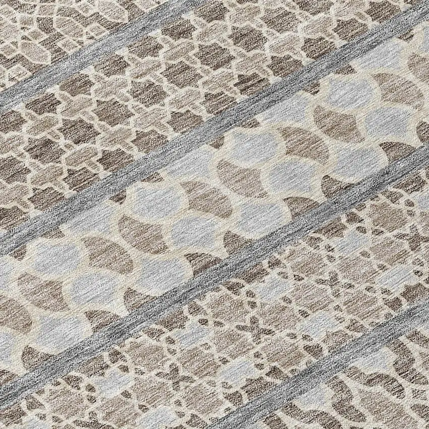 Taupe Beige And Gray Quatrefoil Washable Indoor Outdoor Area Rug Photo 4