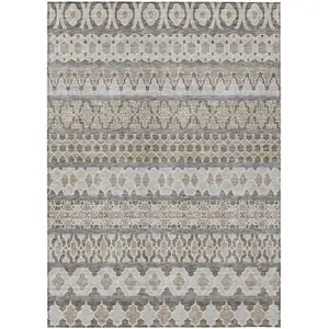 Photo of Taupe Beige And Gray Quatrefoil Washable Indoor Outdoor Area Rug